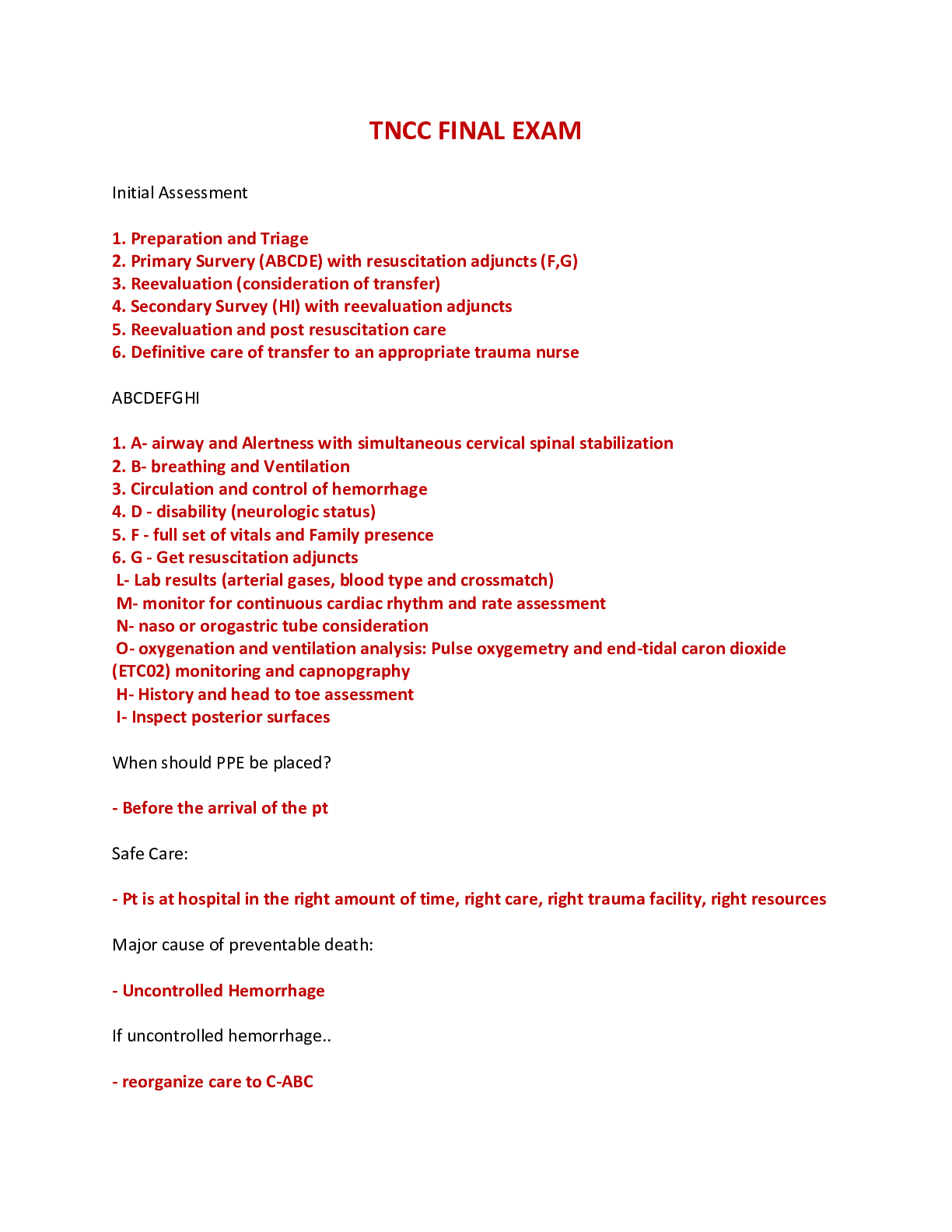 Preview image of TNCC FINAL EXAM - LATEST, 2022 document